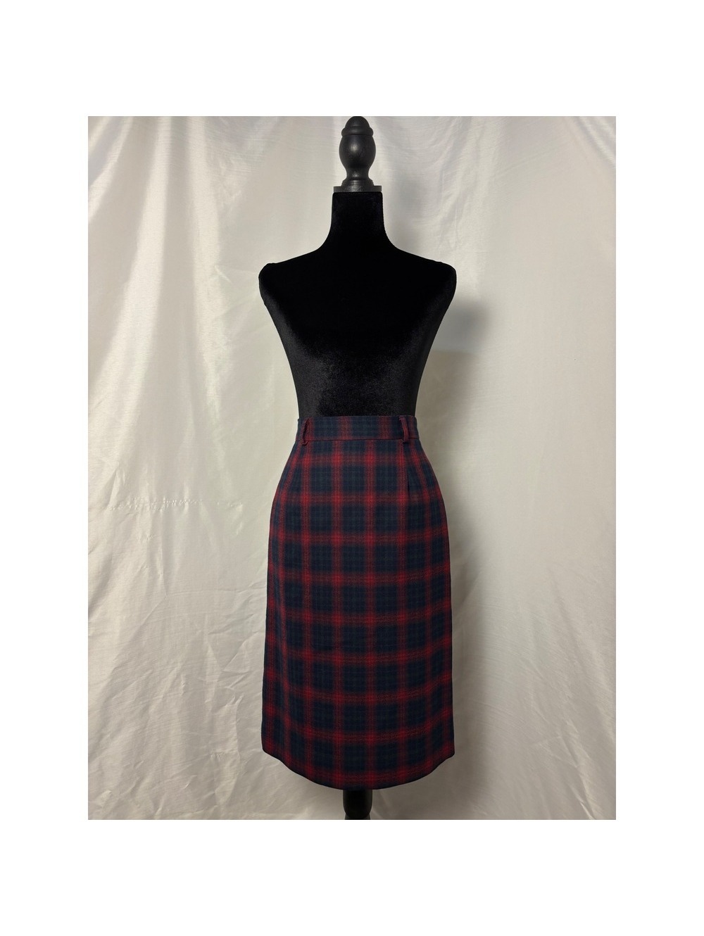 JH Collectibles Vintage Wool Plaid Pencil Skirt Red Navy Blue Petite Size 4 0-2